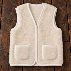 Bodywarmer in teddy-look met naturel bies